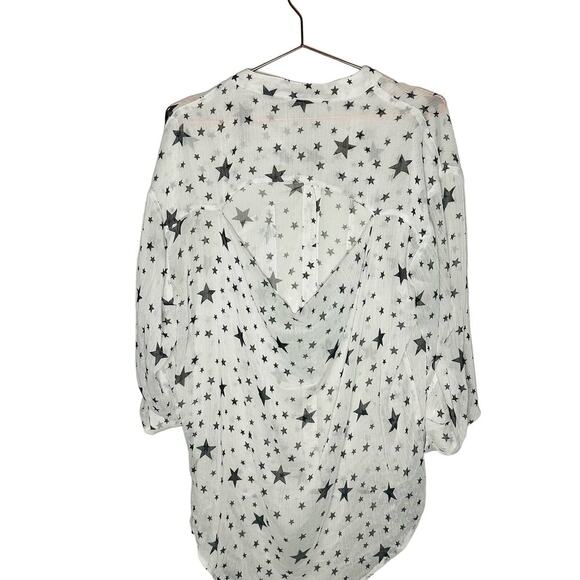 Double Zero Long Sleeve Sheer Button Front Star Printed Cutout Top Size Medium - Picture 2 of 8